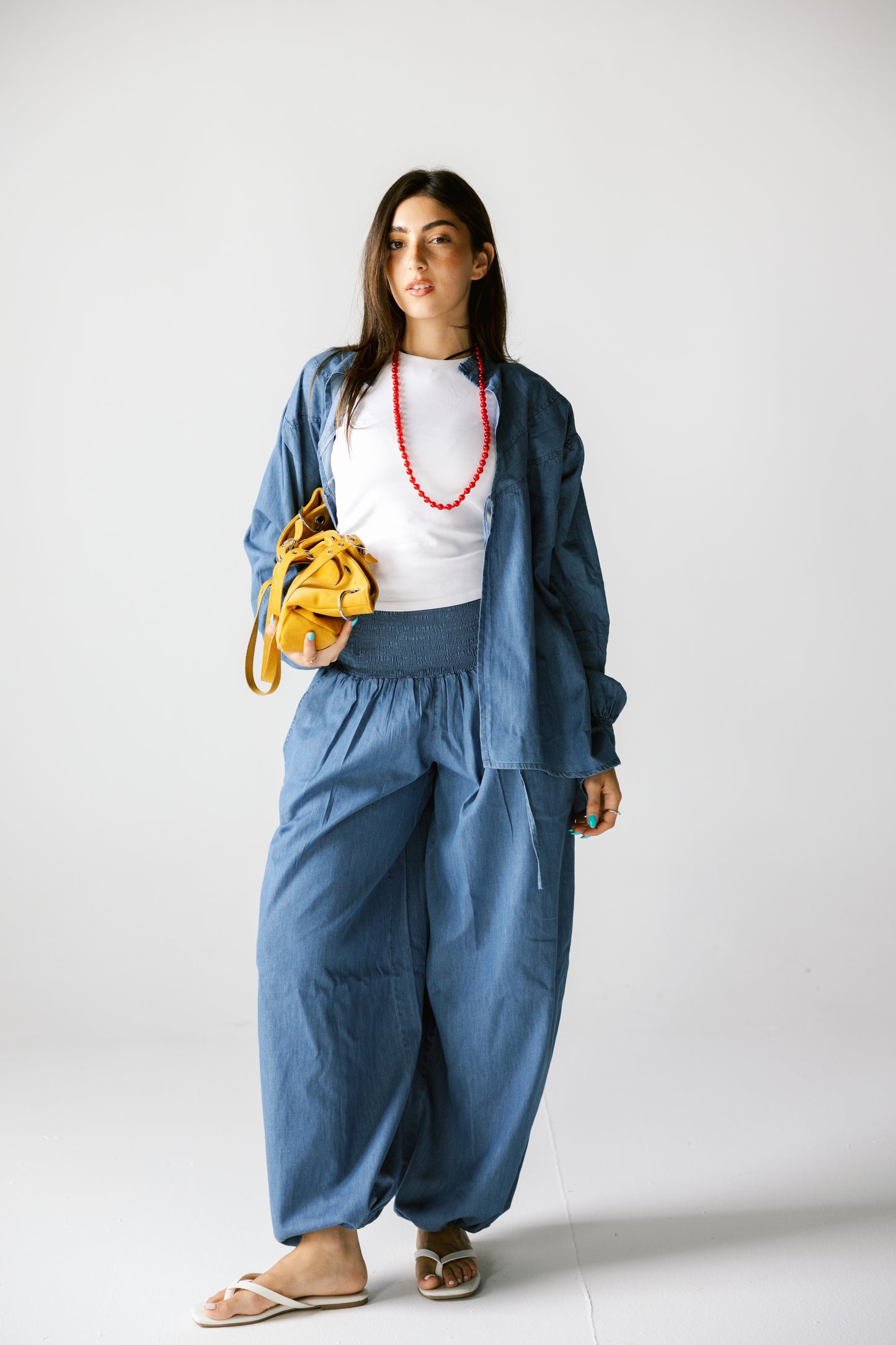 Denim balloon pants