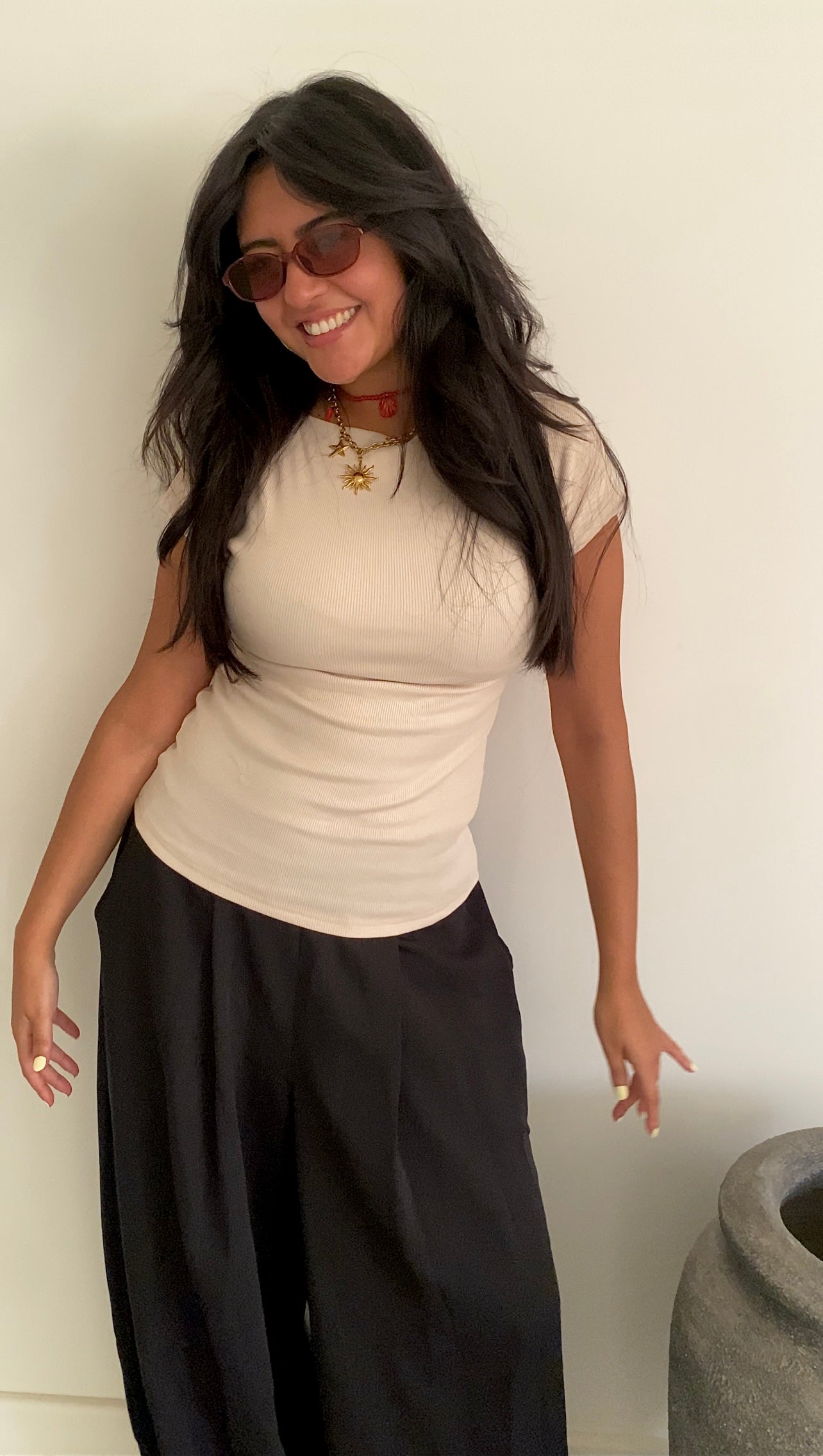 Slim rib top in Beige