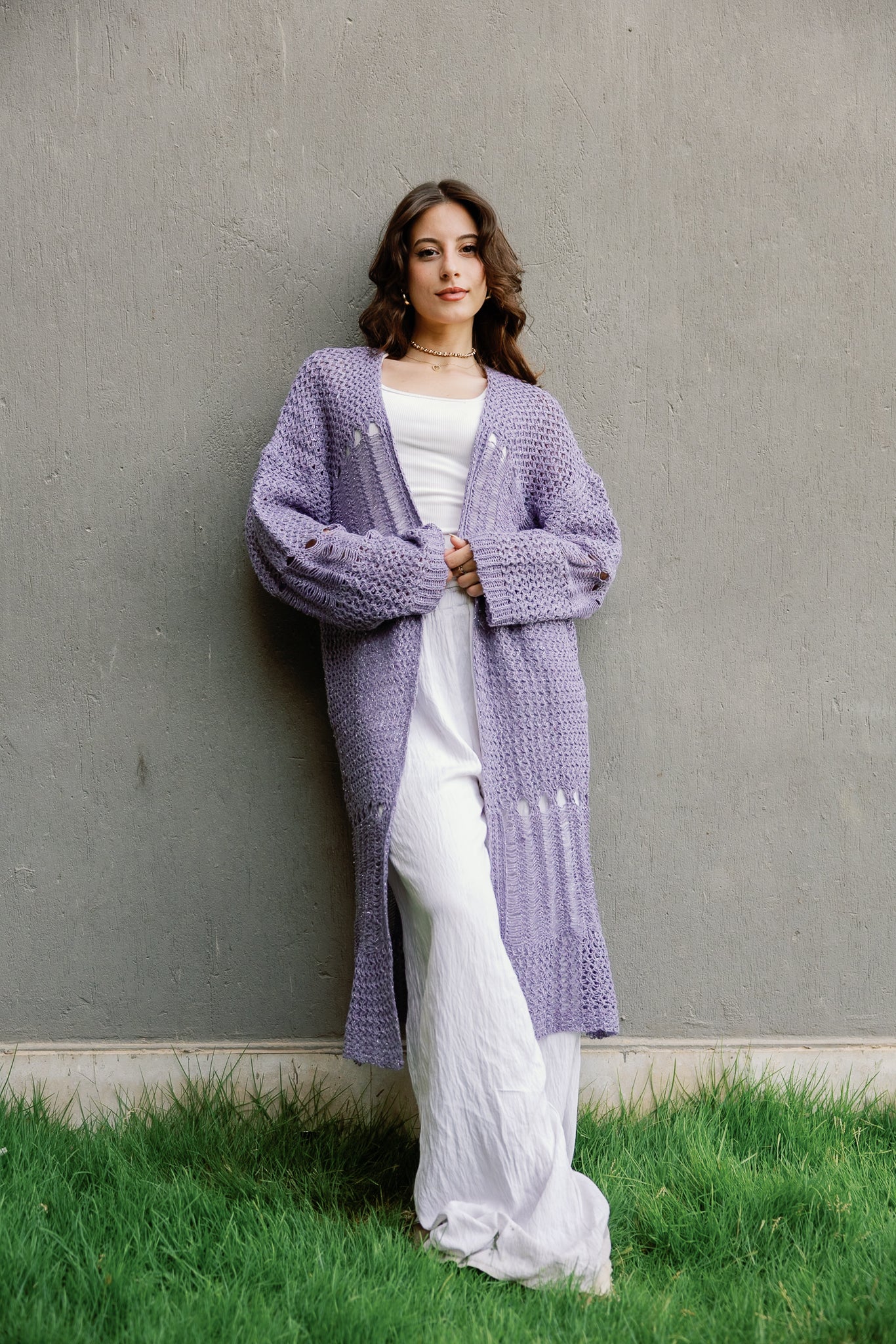 SeaSide Cardigan in Lavender with Sliver Strings