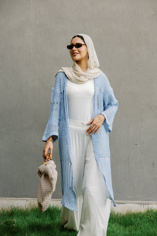 SeaSide Cardigan in Babyblue with Silver Strings