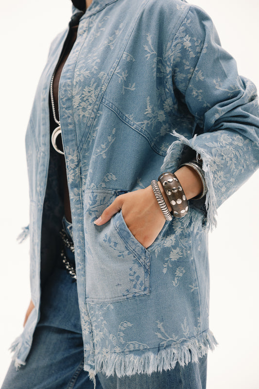Floral denim jacket