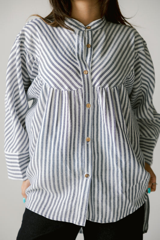 wooden button striped shirt