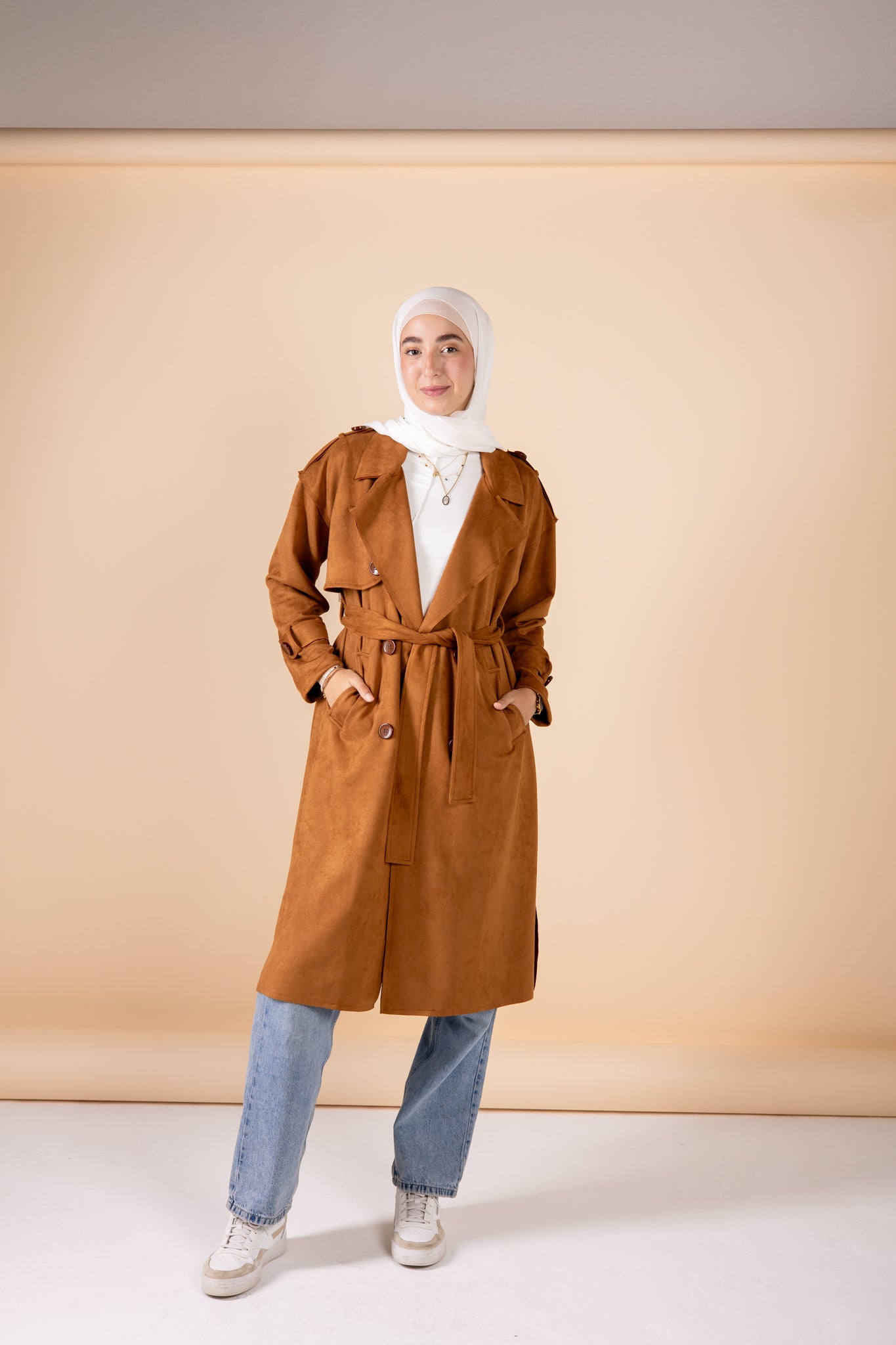 Suede manteau in camel