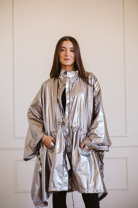Waterproof coat in silver