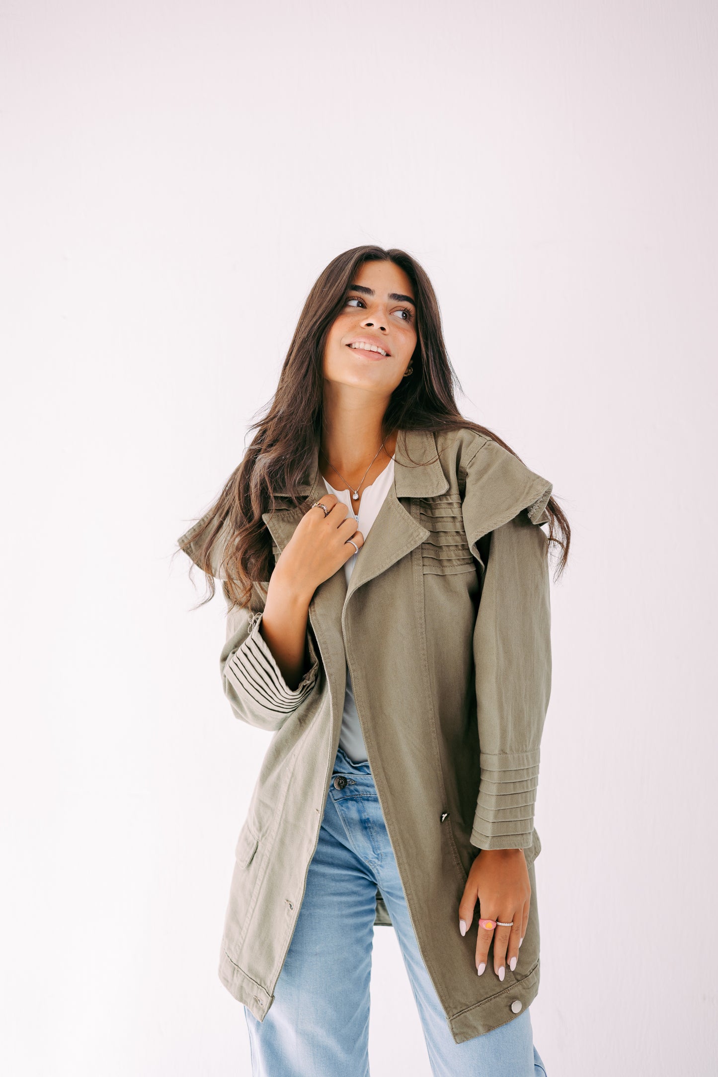 The ruffle denim in olive