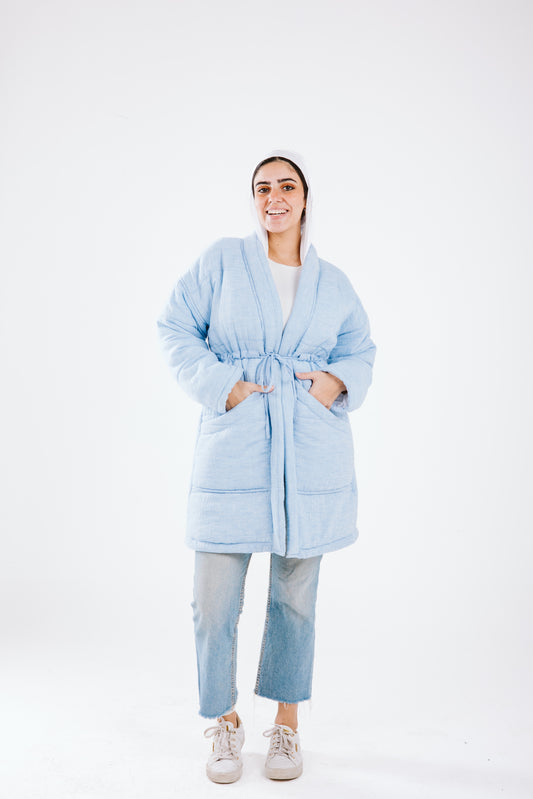 Daisy linen coat in baby blue
