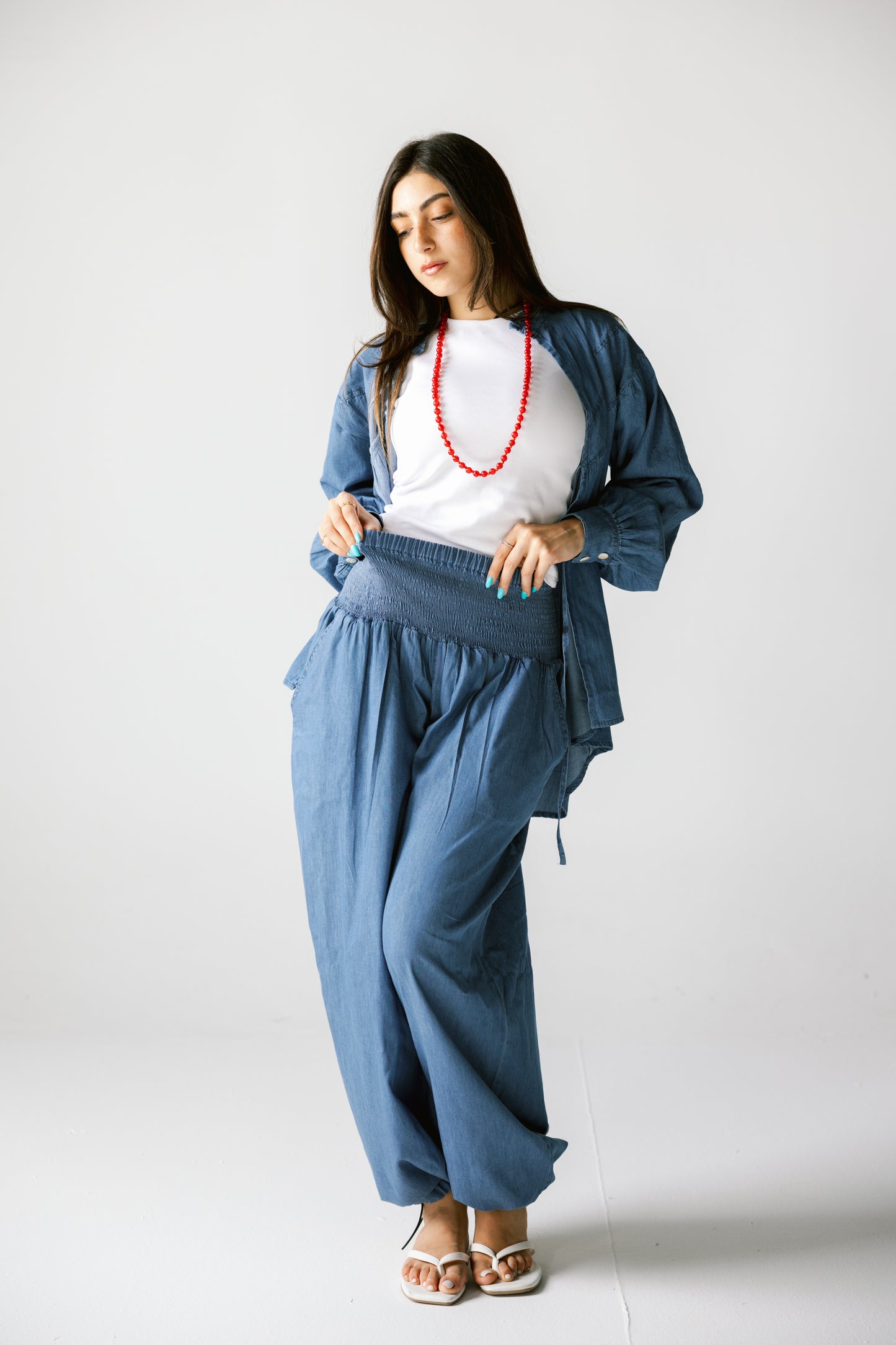 Denim balloon pants