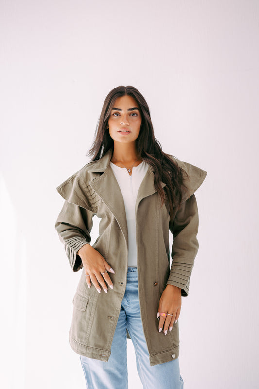 The ruffle denim in olive