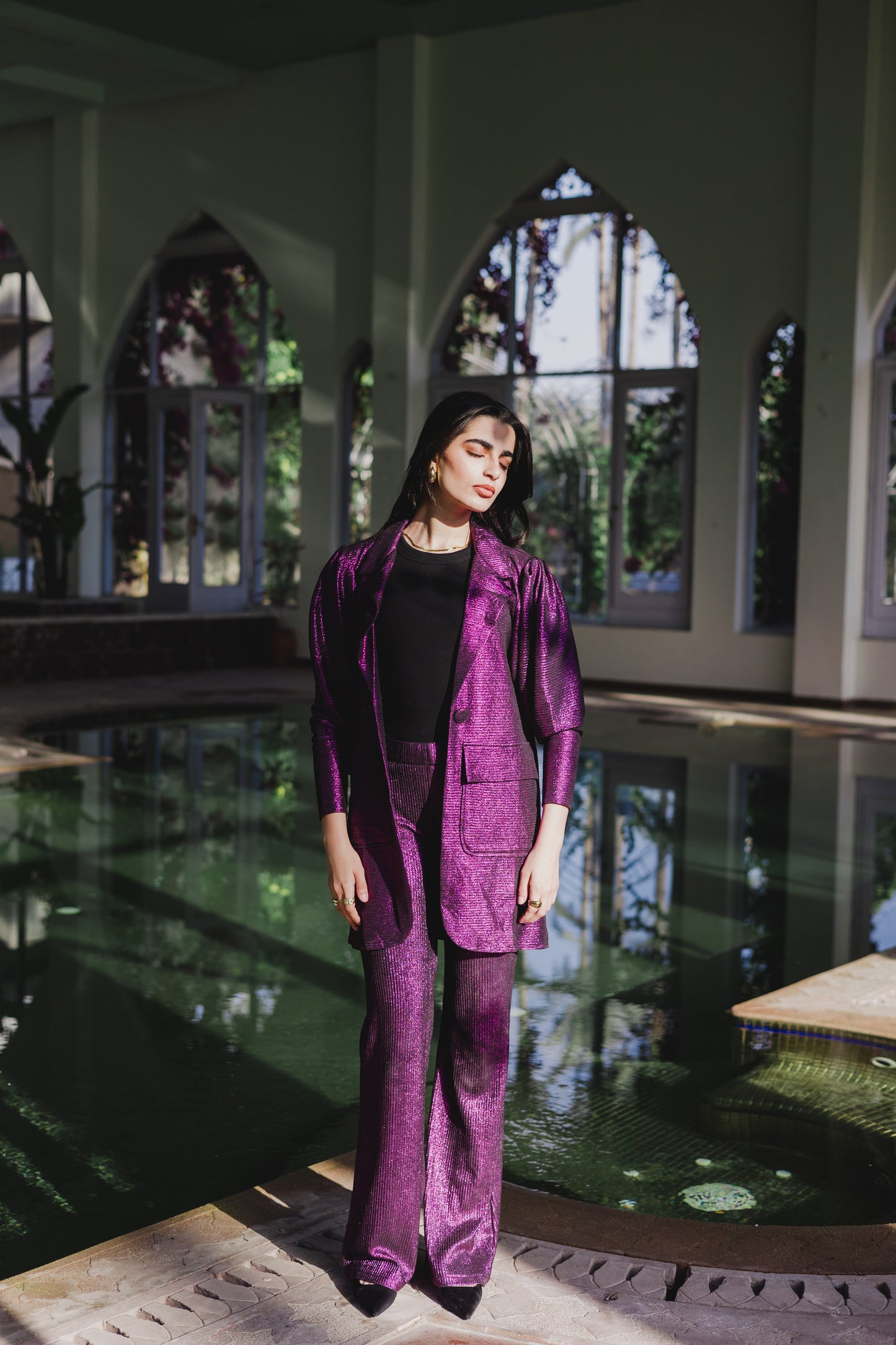 Shimmer blazer set in purple