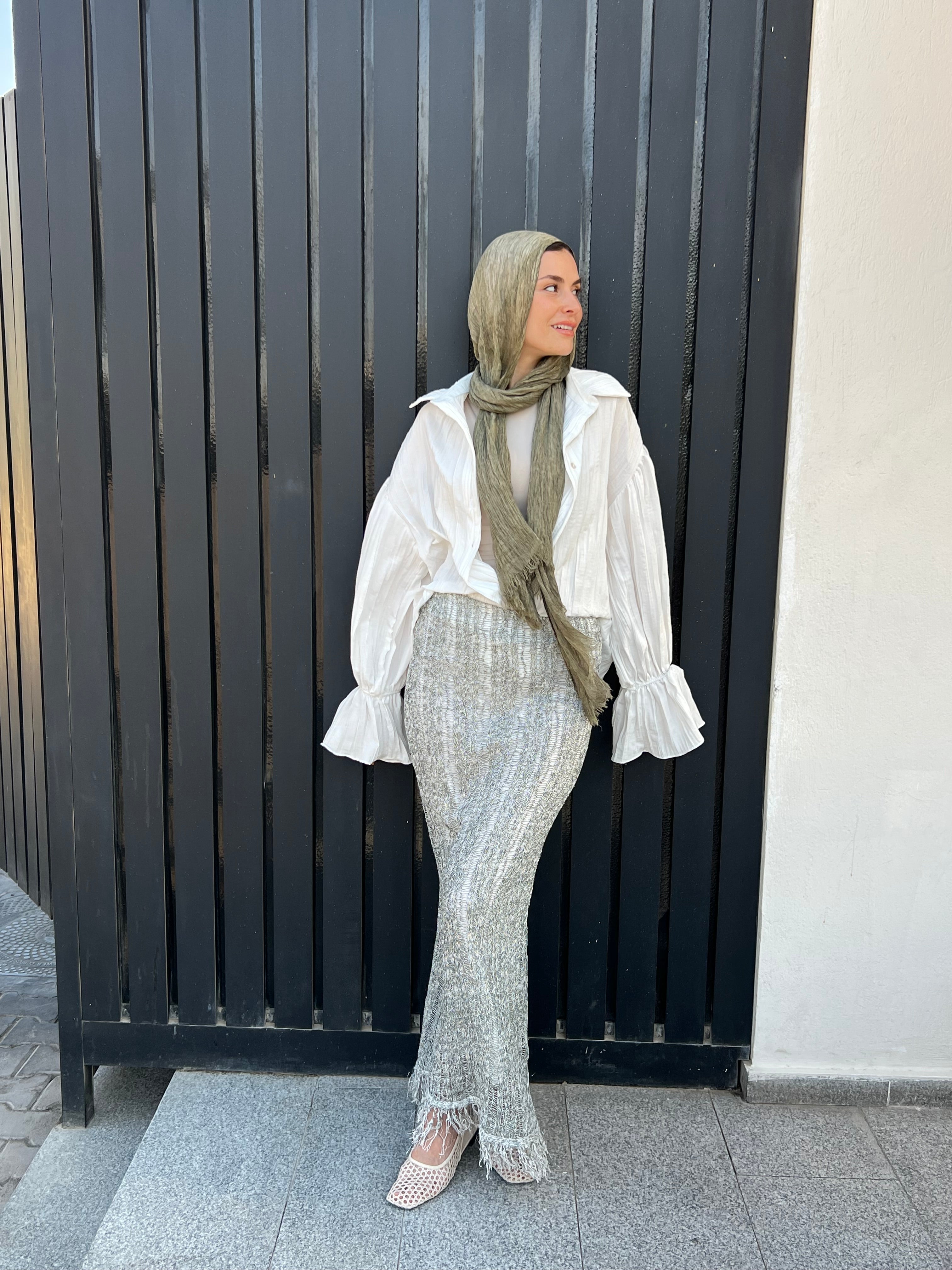 Sol knit skirt in Olive x Silver