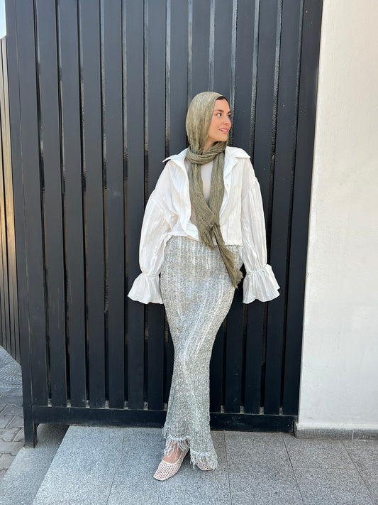 Sol knit skirt in Olive x Silver