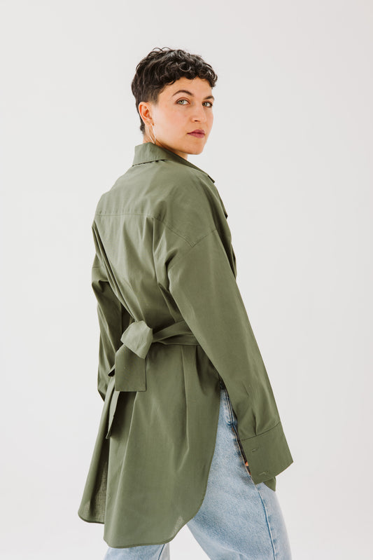 Ribbon chemise in Olive.