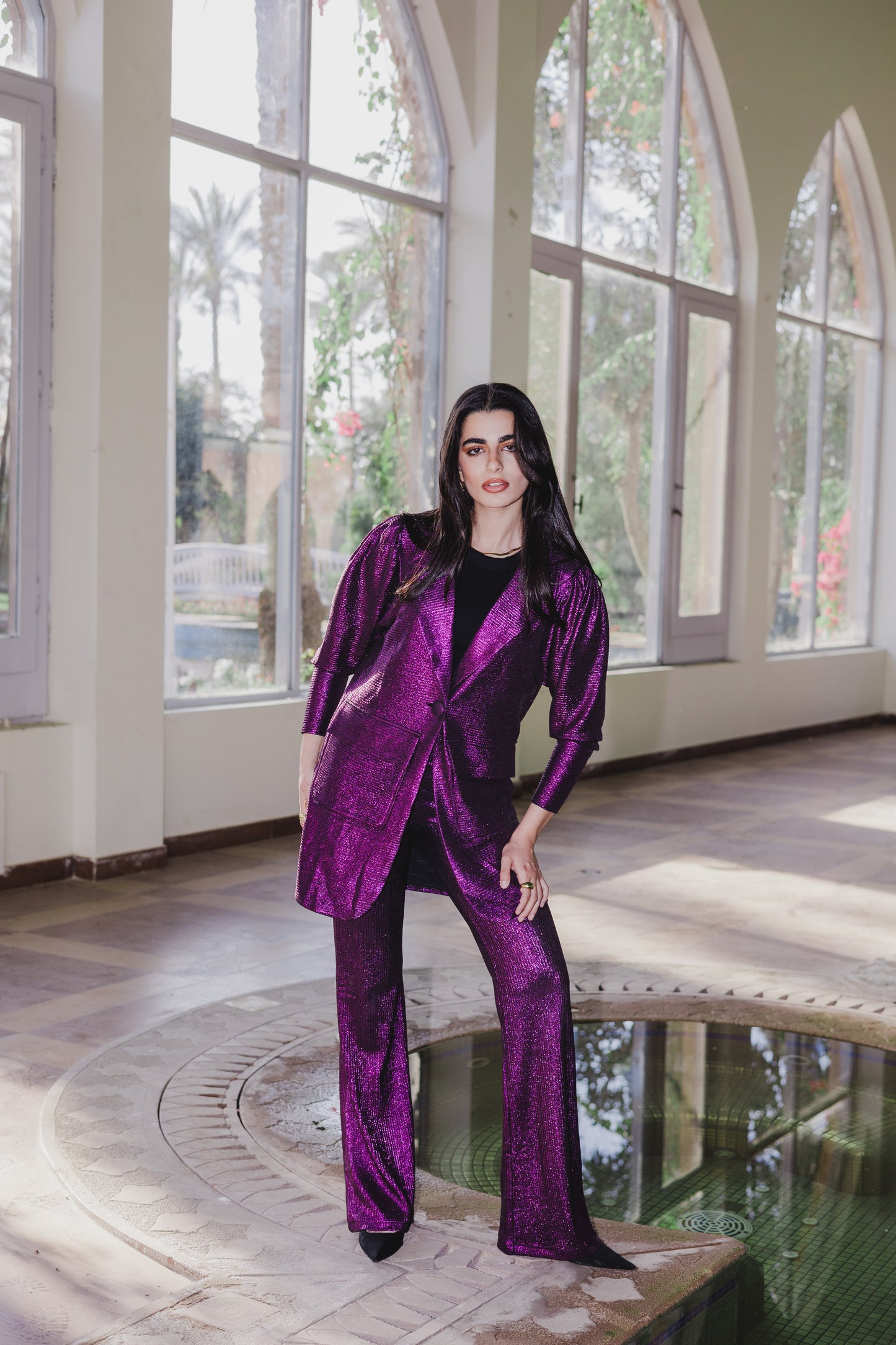 Shimmer blazer set in purple
