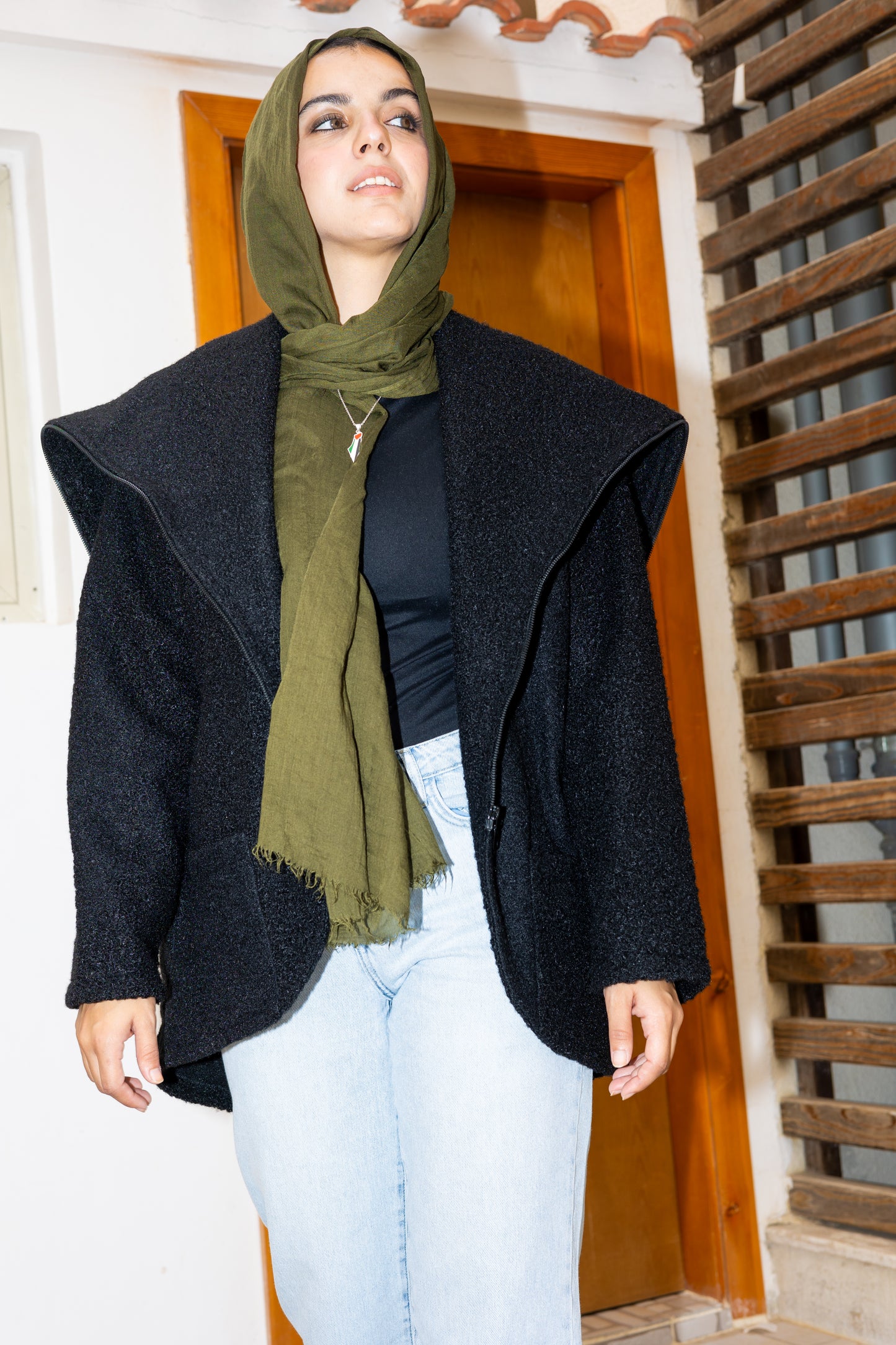 The furry jacket in black