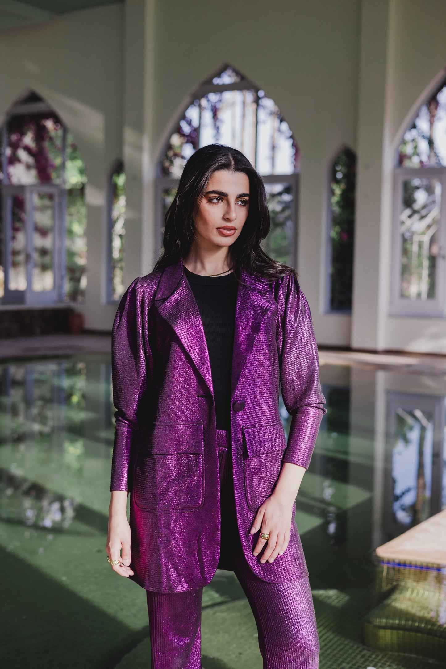 Shimmer blazer set in purple