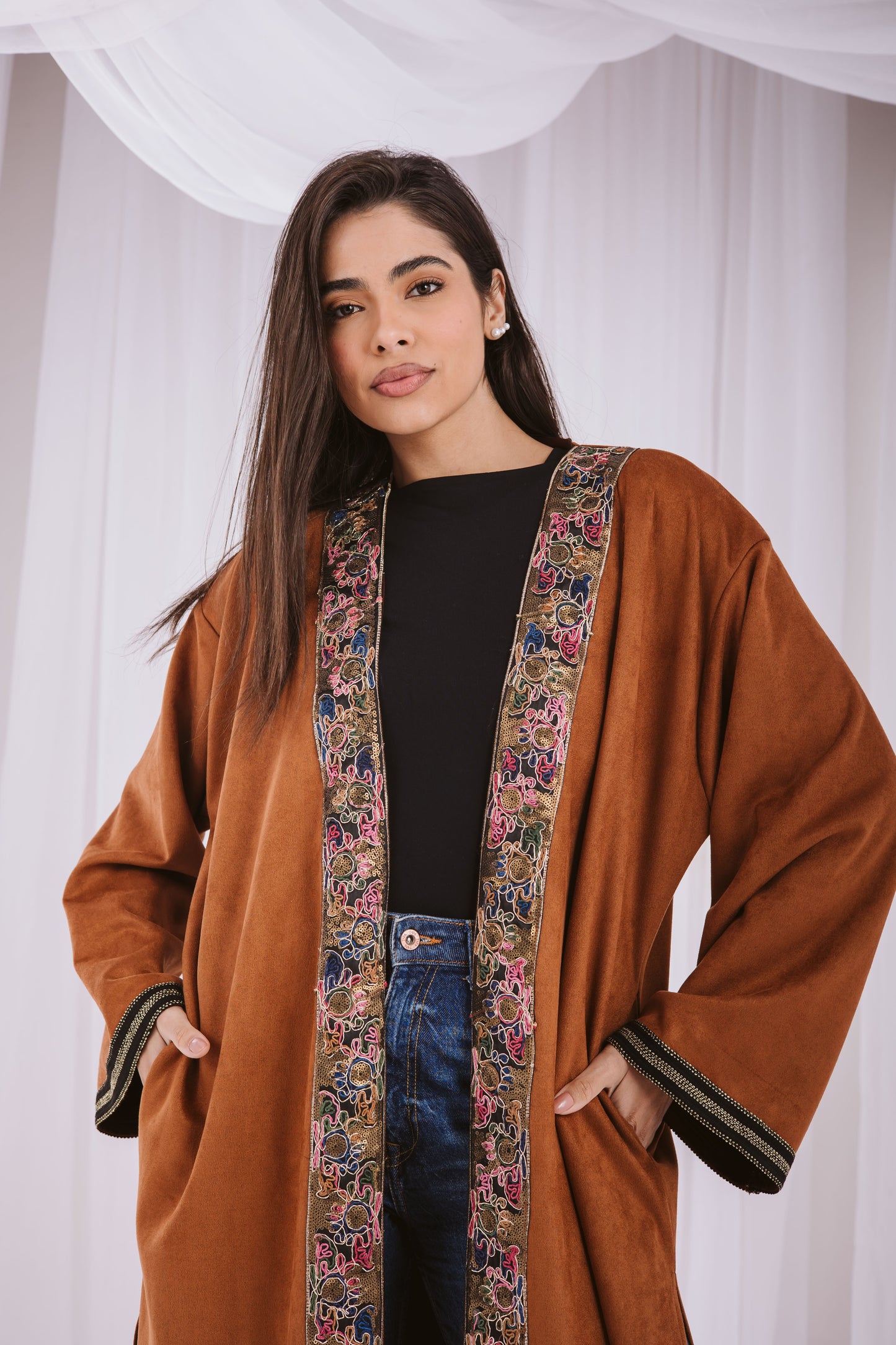 Nur suede kaftan in camel