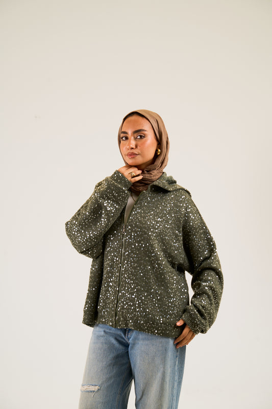 Sequin Statement Jacket in olive