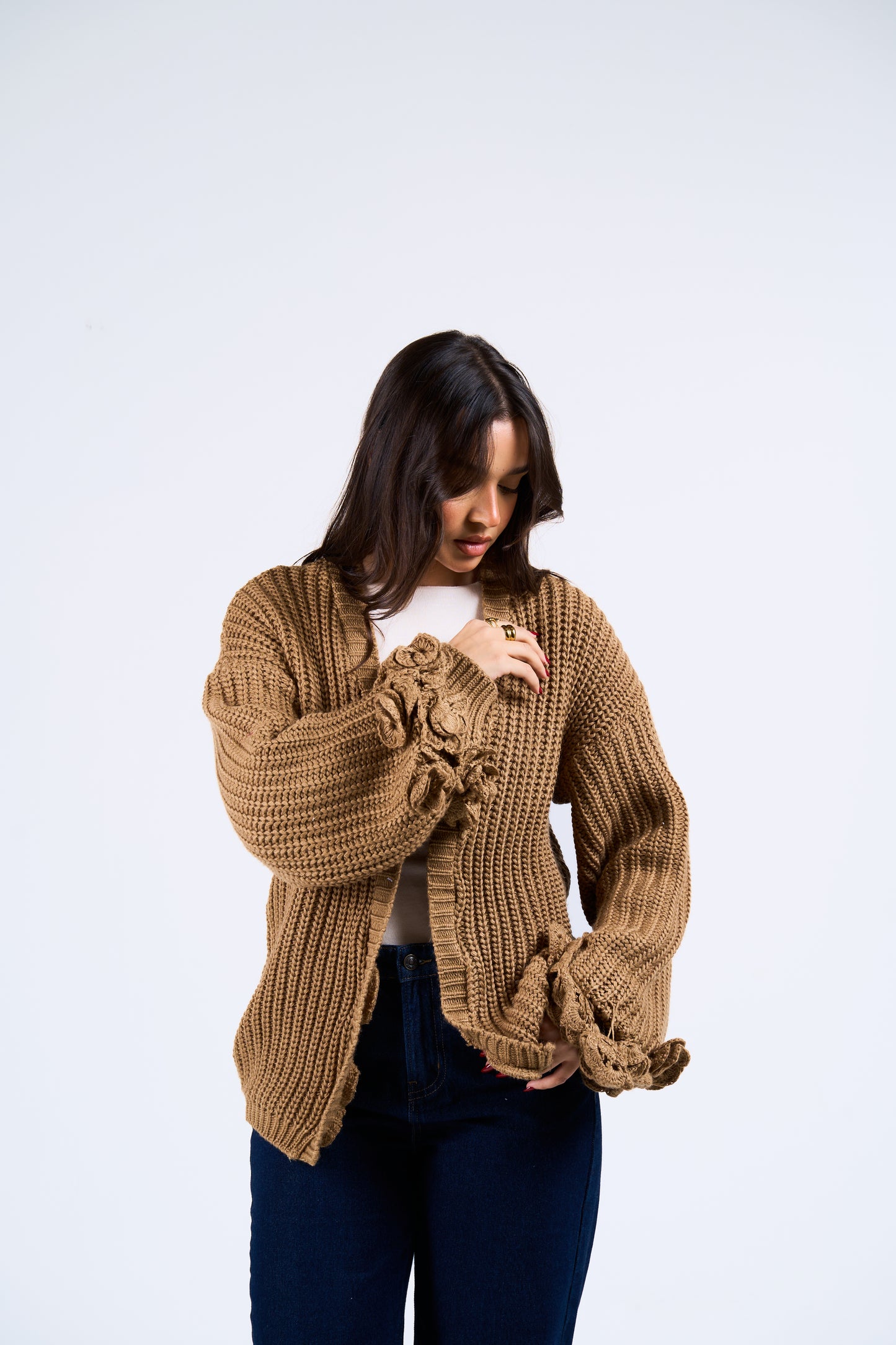 Floral Cardigan in Mocha
