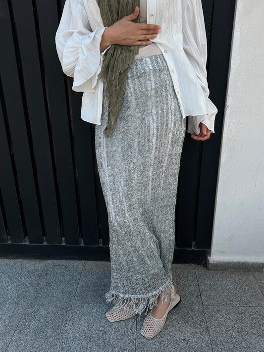 Sol knit skirt in Olive x Silver
