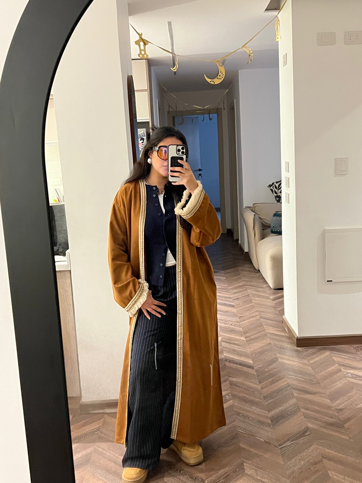 Seuede kaftan in camel