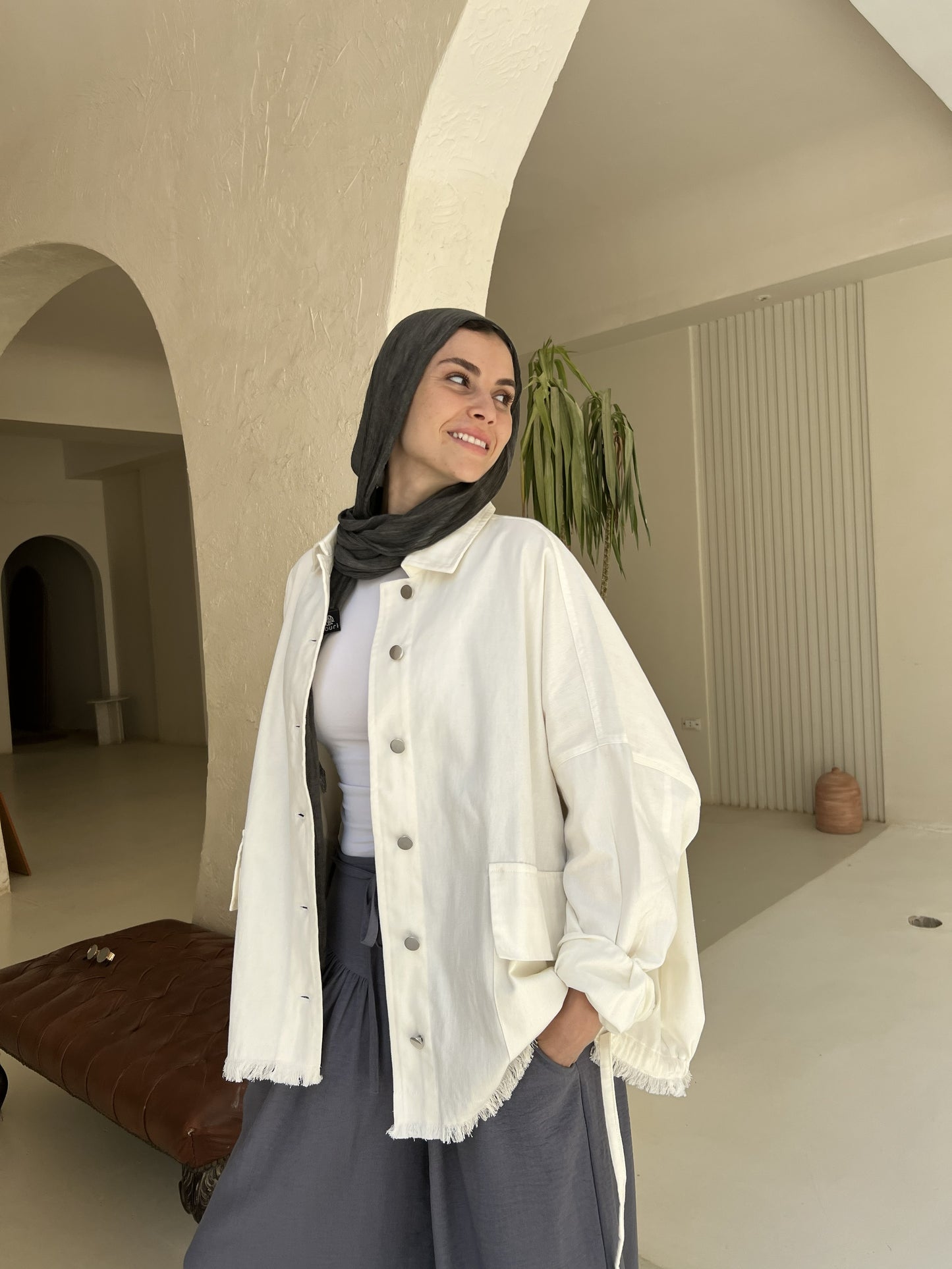 Gabardine jacket in white