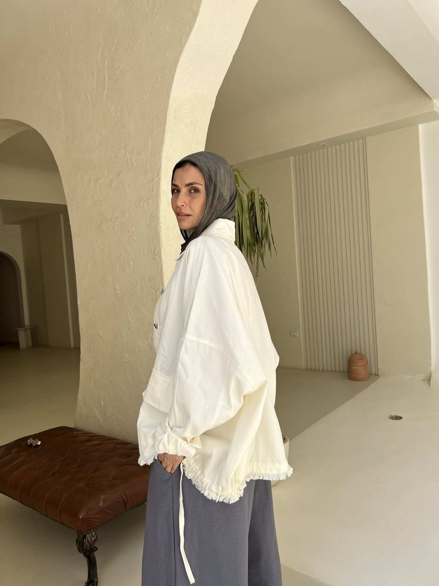 Gabardine jacket in white