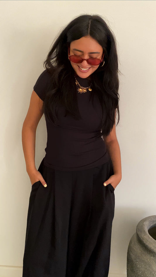 Slim rib top in Black