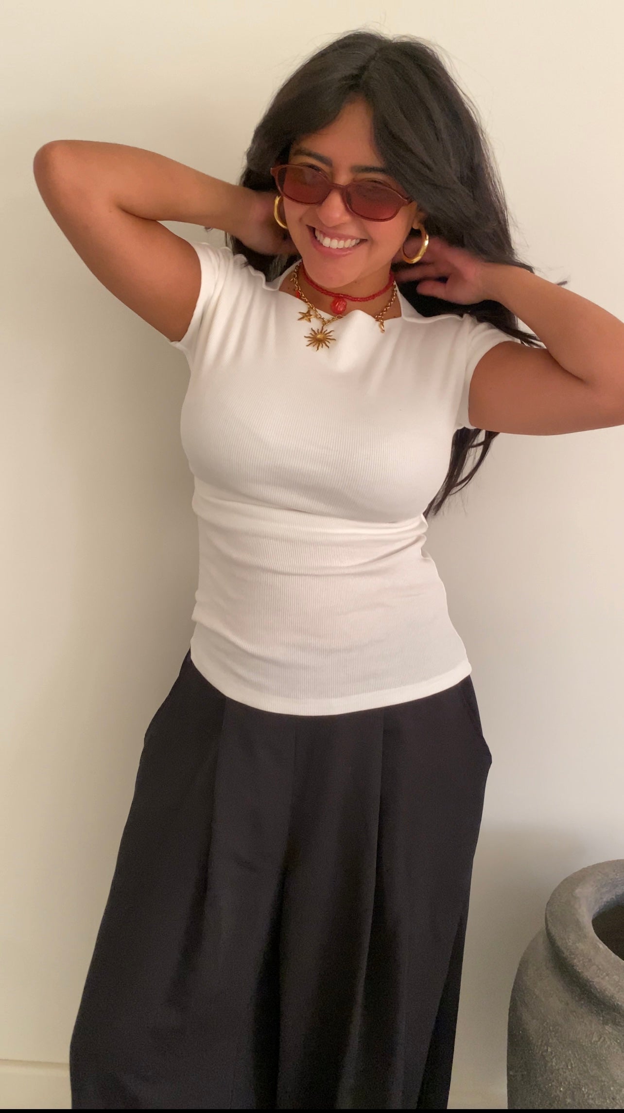 Slim rib top in white