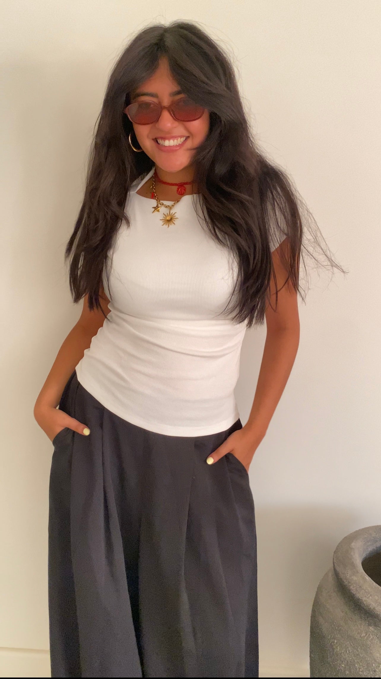 Slim rib top in white