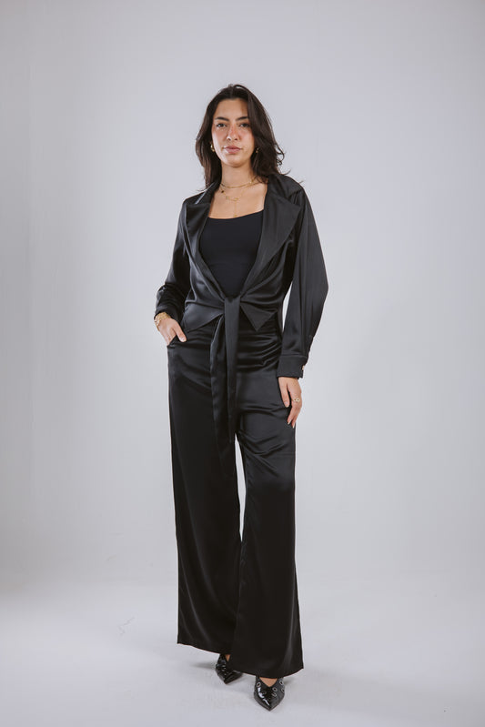 Wrap Satin Set in Black