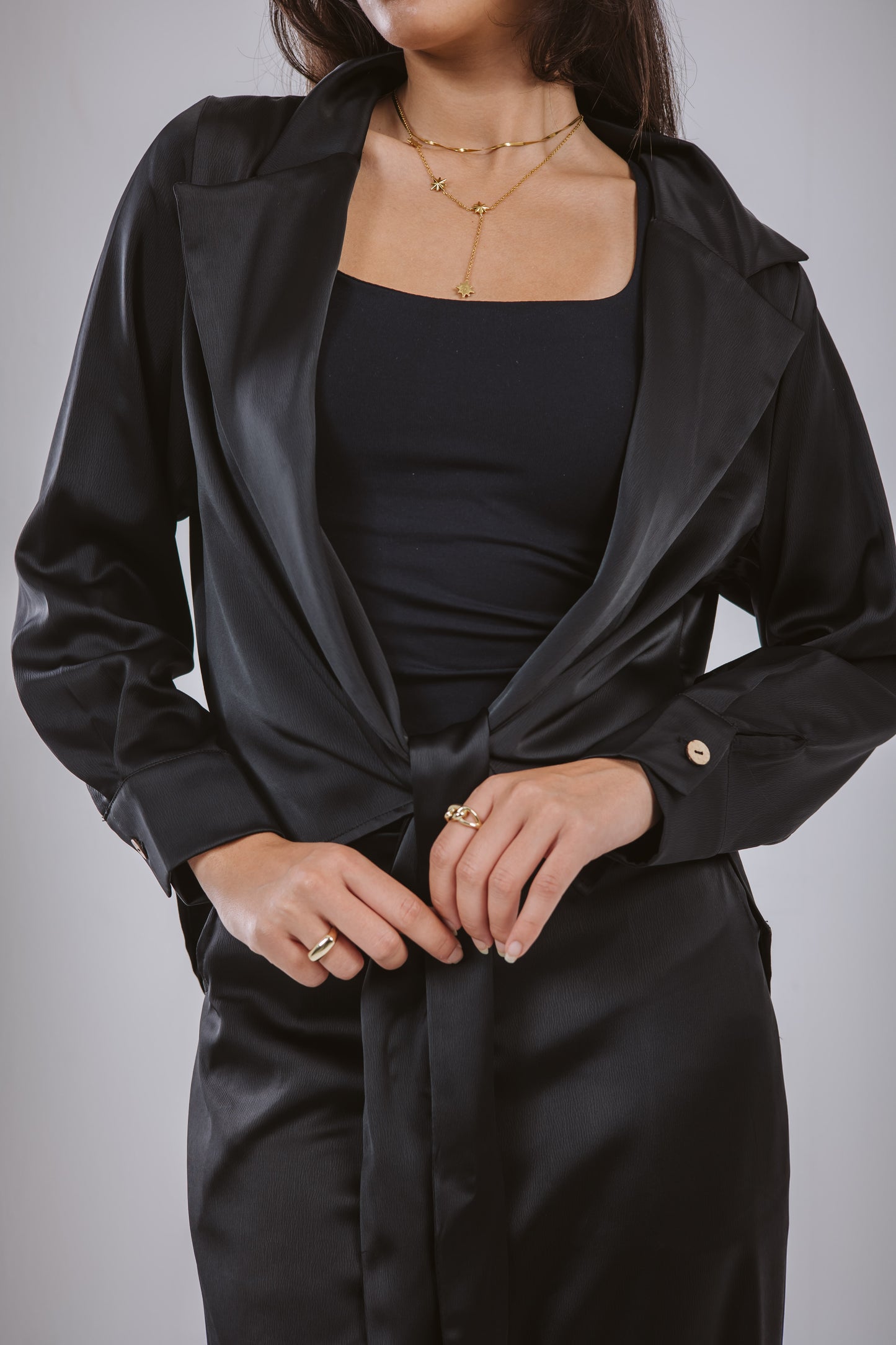 Wrap Satin Set in Black