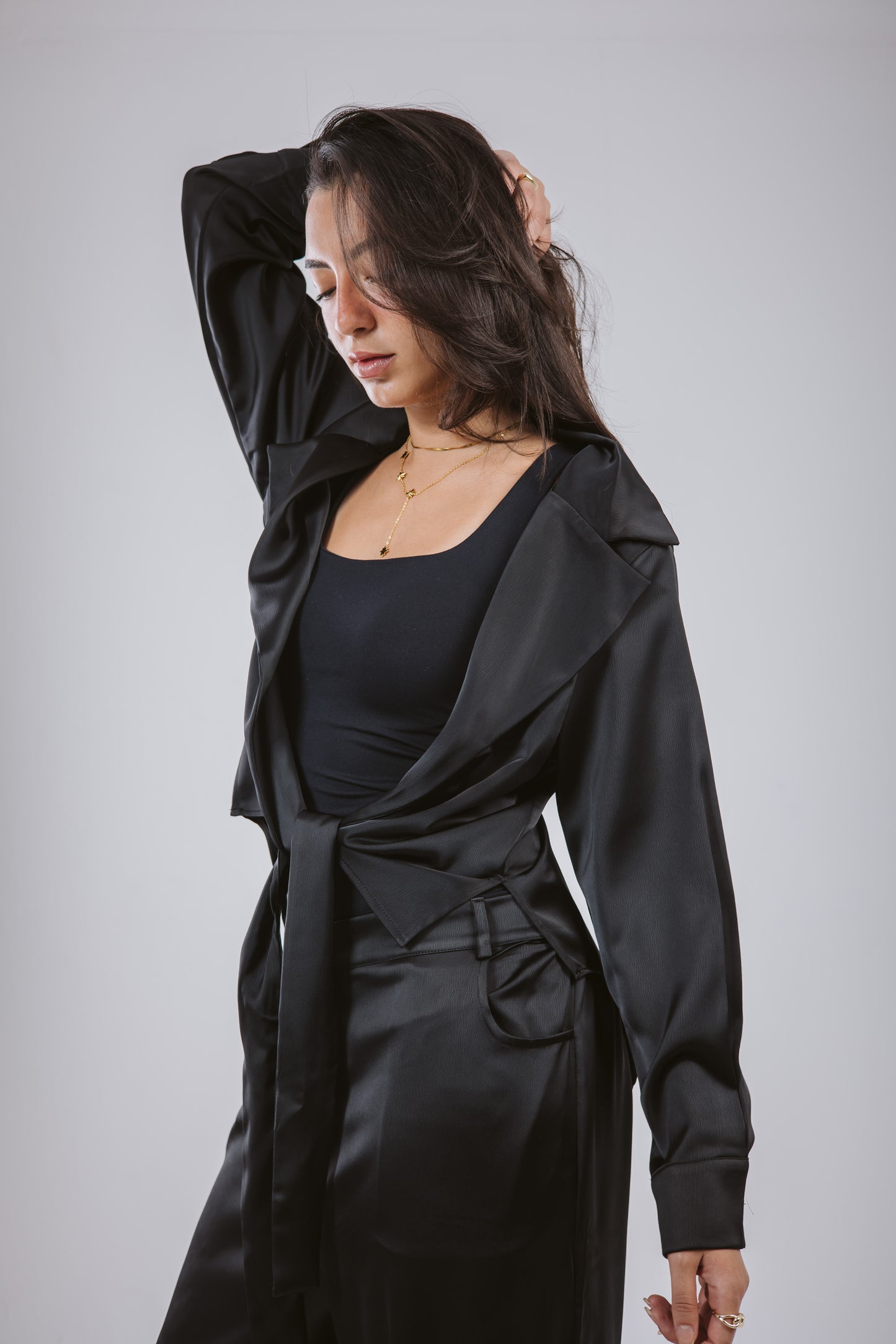 Wrap Satin Set in Black