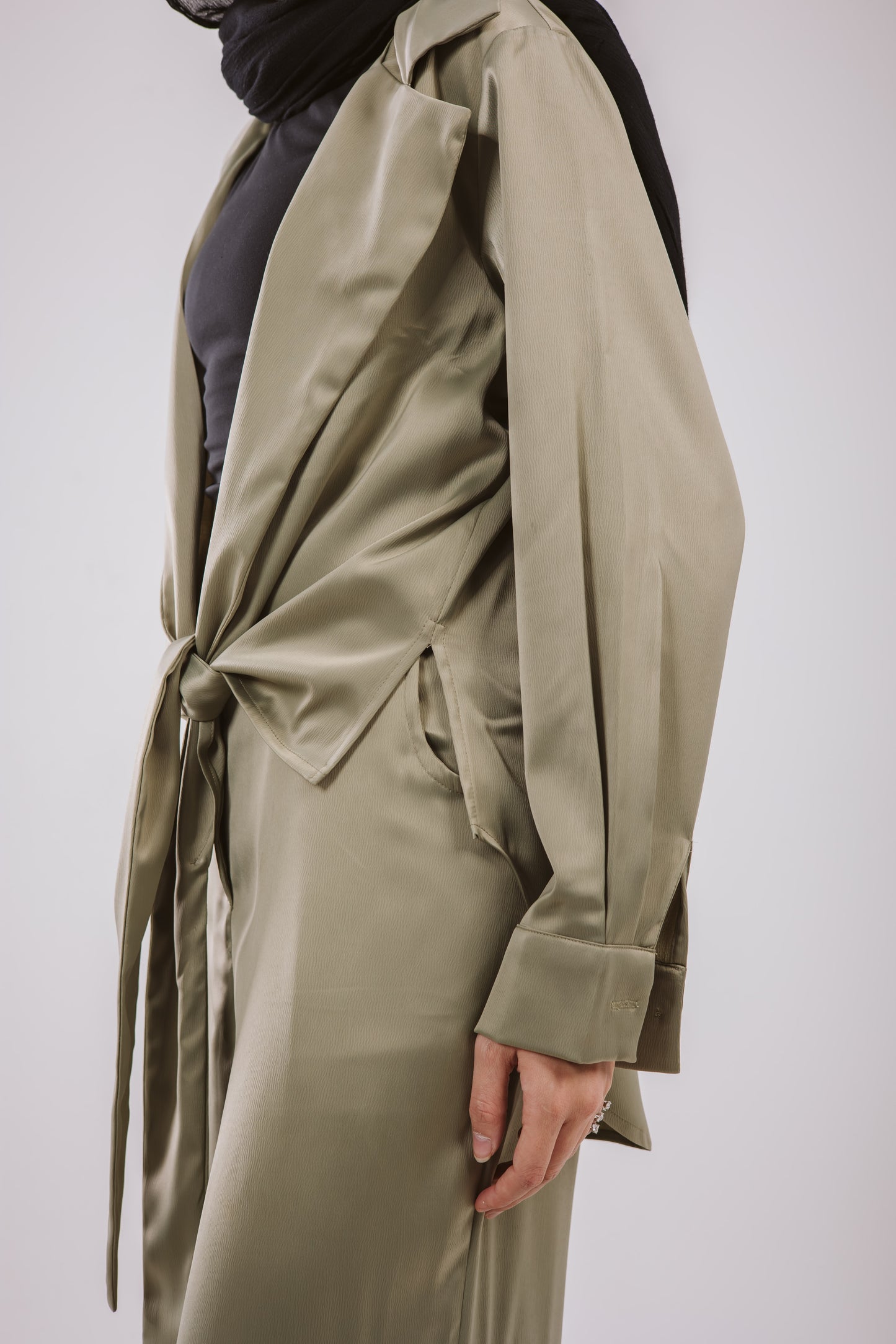 Wrap Satin Set in Olive