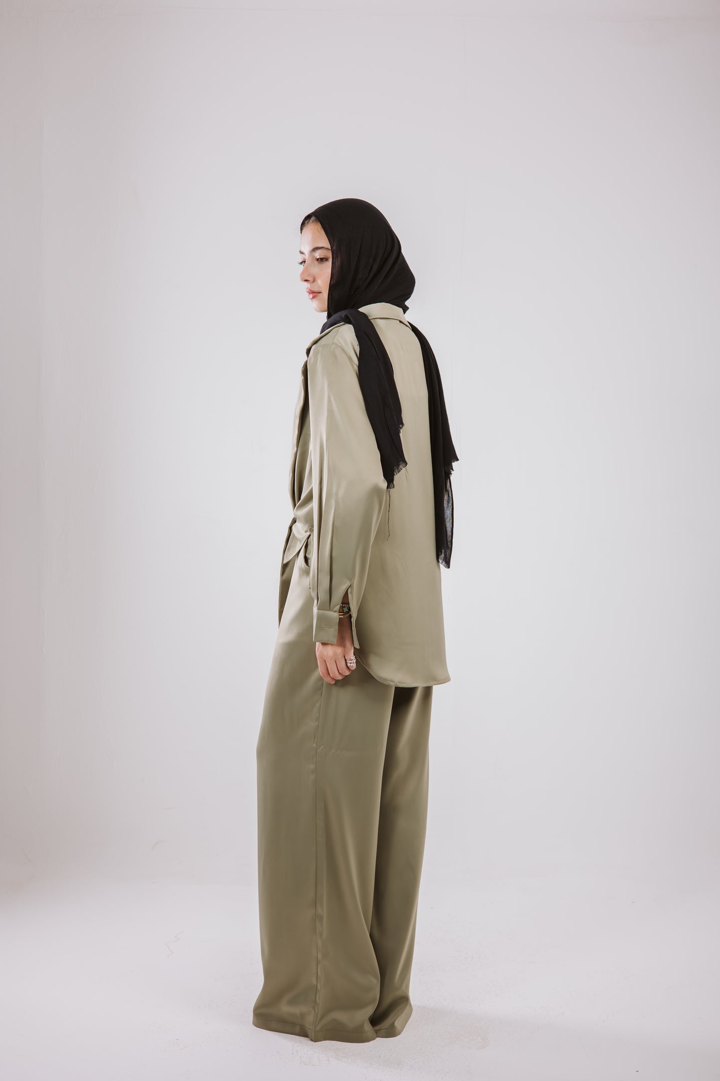 Wrap Satin Set in Olive