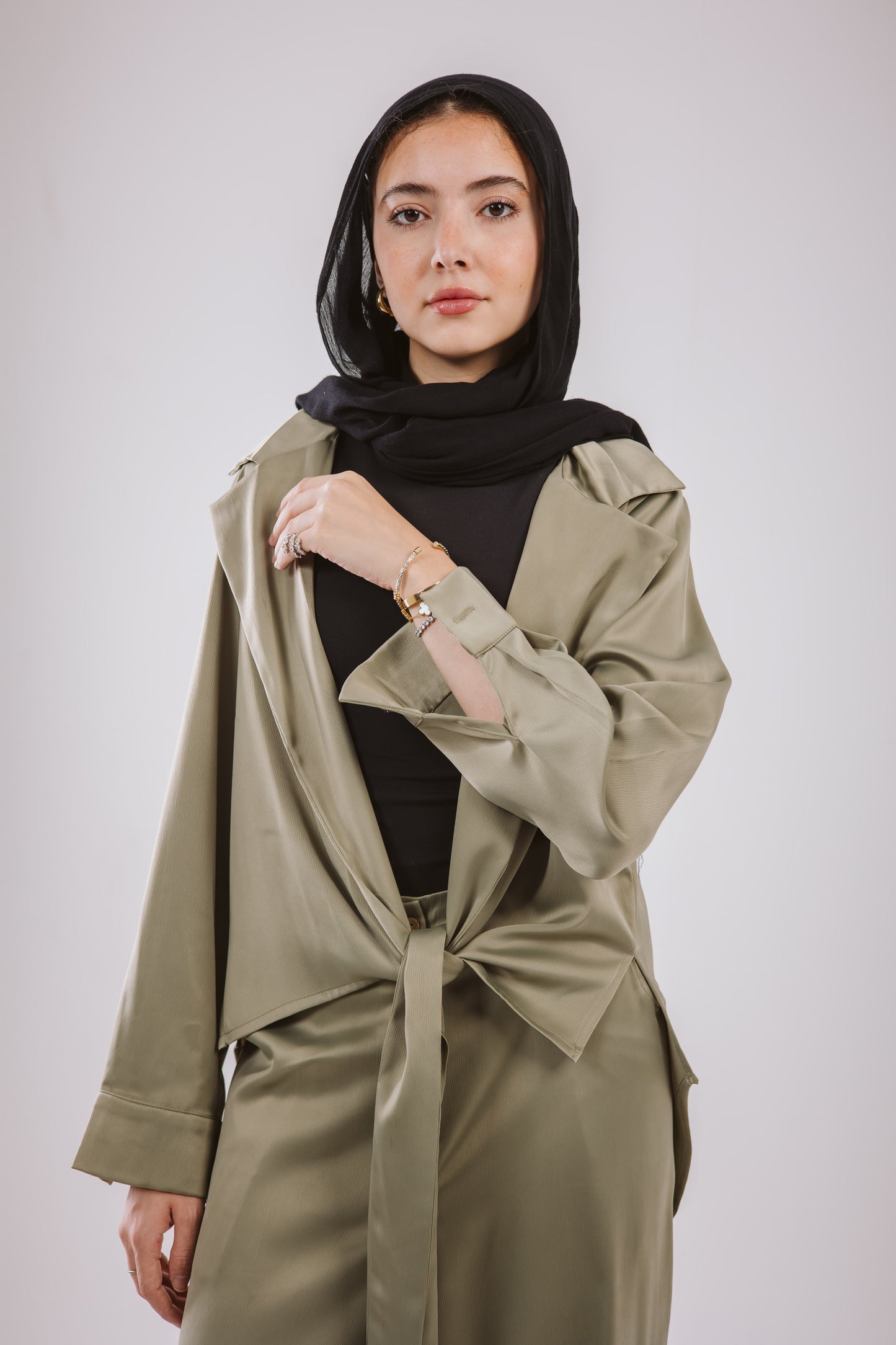 Wrap Satin Set in Olive