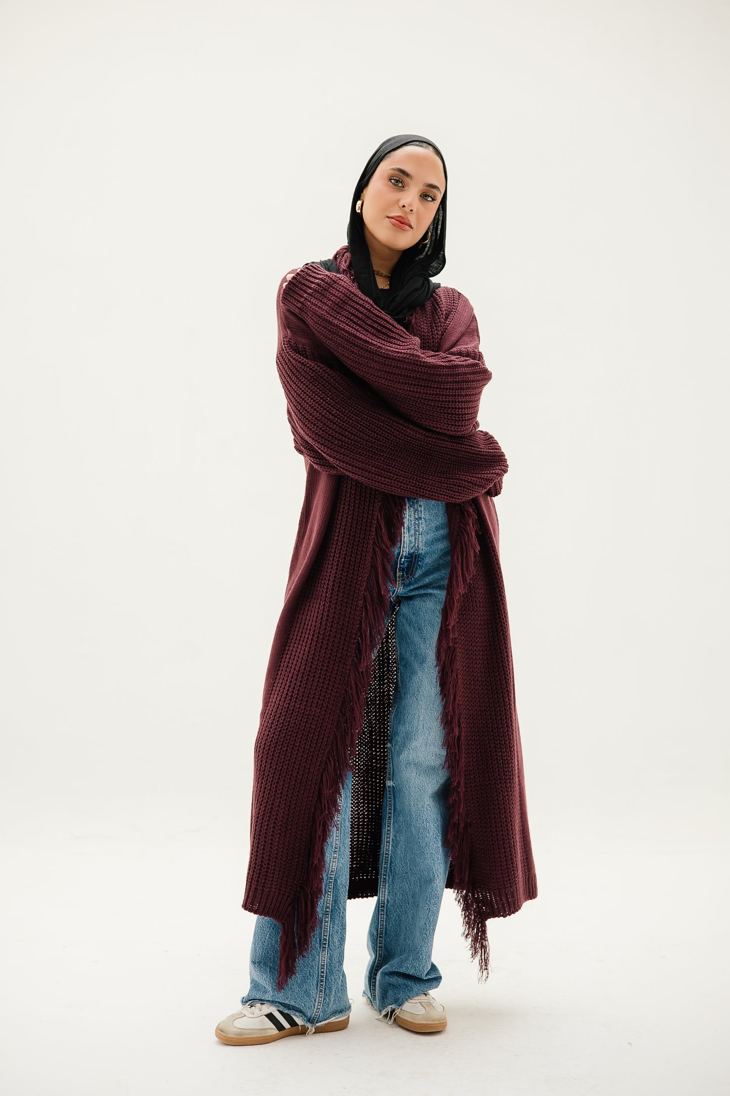 Free Spirit Fringe Cardigan in Burgundy