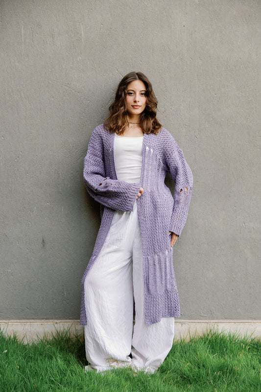 SeaSide Cardigan in Lavender with Sliver Strings