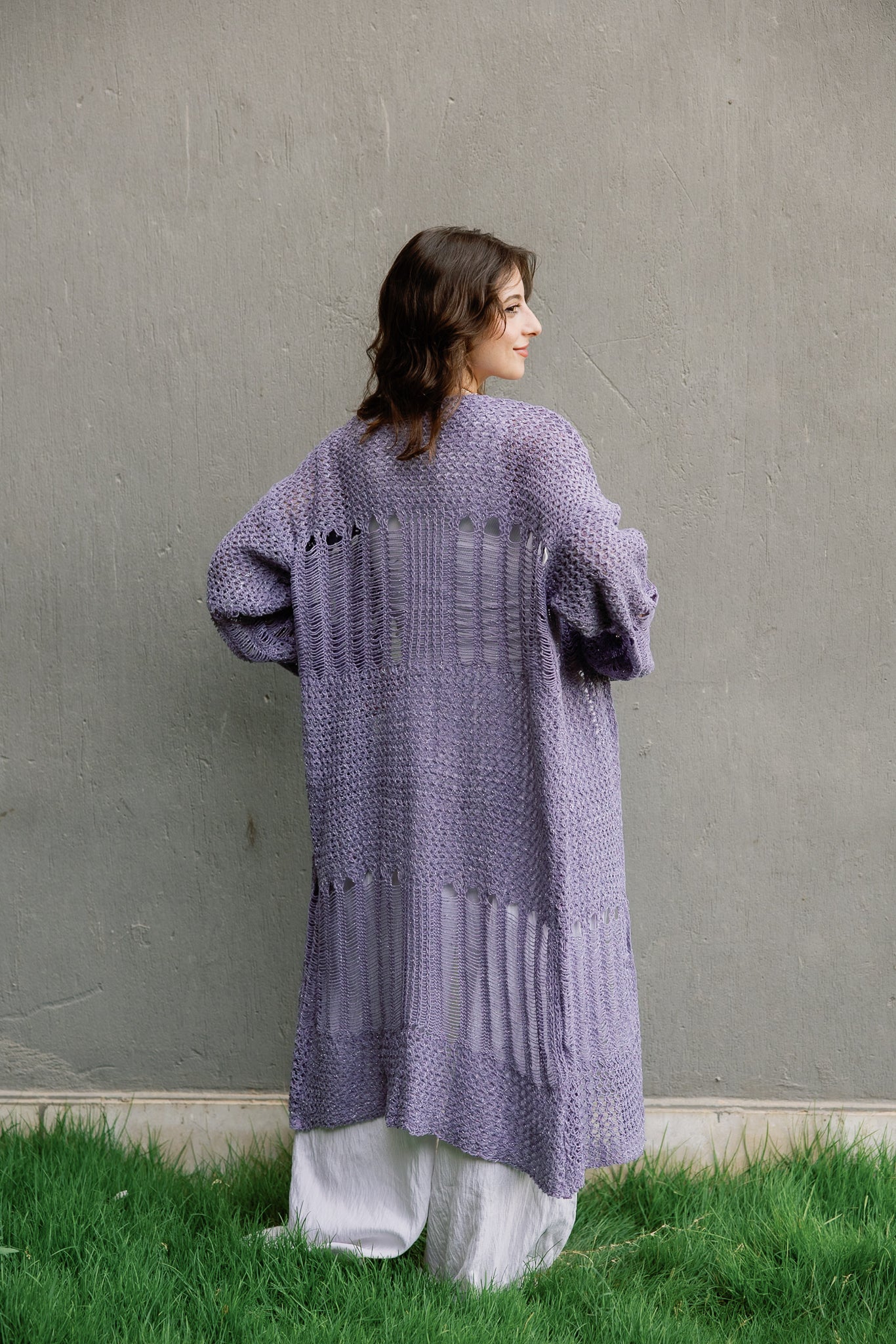 SeaSide Cardigan in Lavender with Sliver Strings