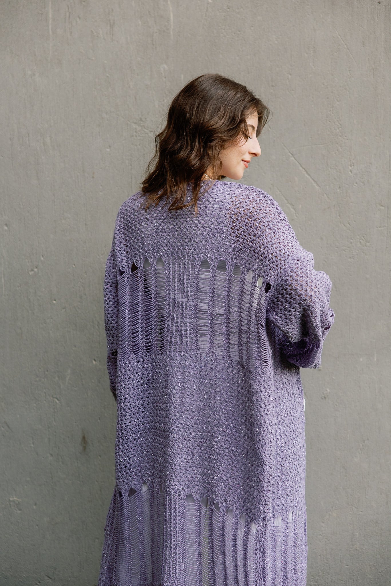 SeaSide Cardigan in Lavender with Sliver Strings