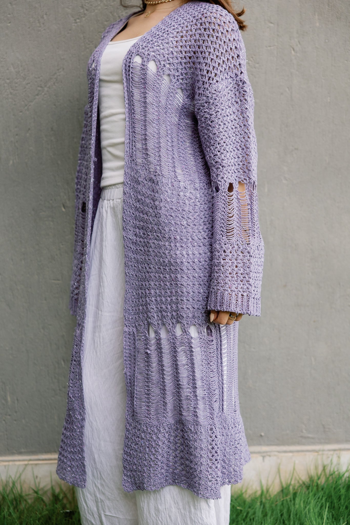 SeaSide Cardigan in Lavender with Sliver Strings