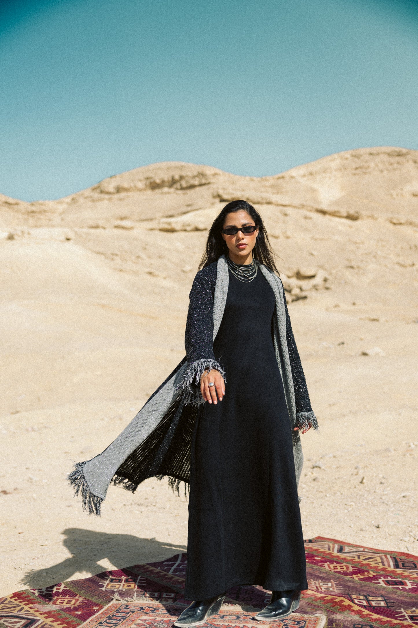 Duo knit Kaftan in black