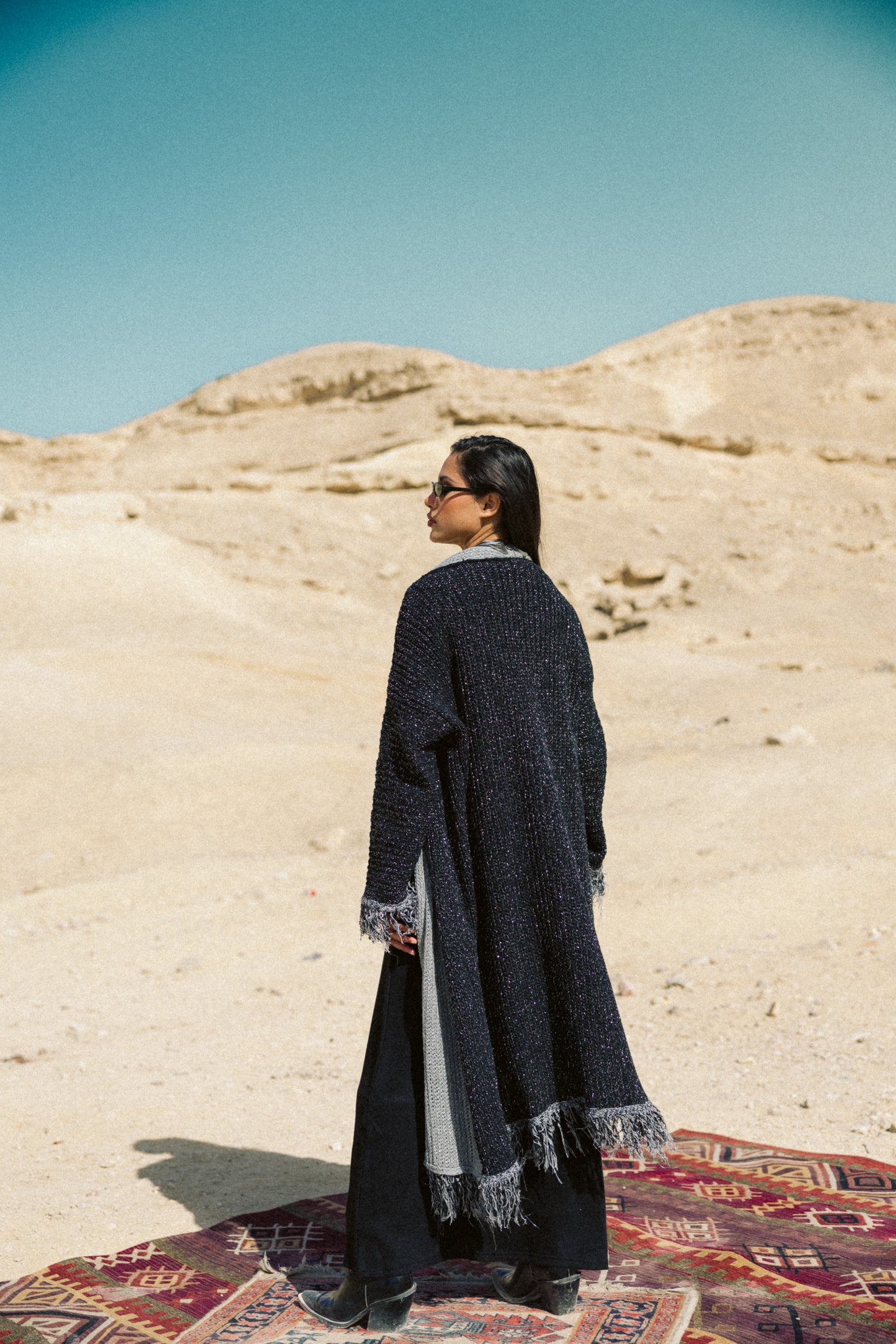 Duo knit Kaftan in black