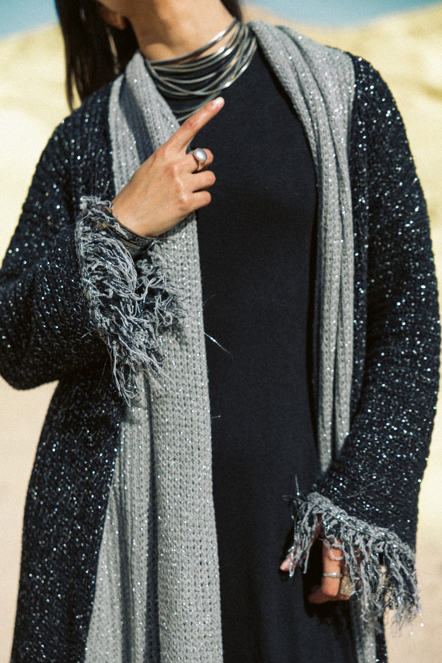 Duo knit Kaftan in black