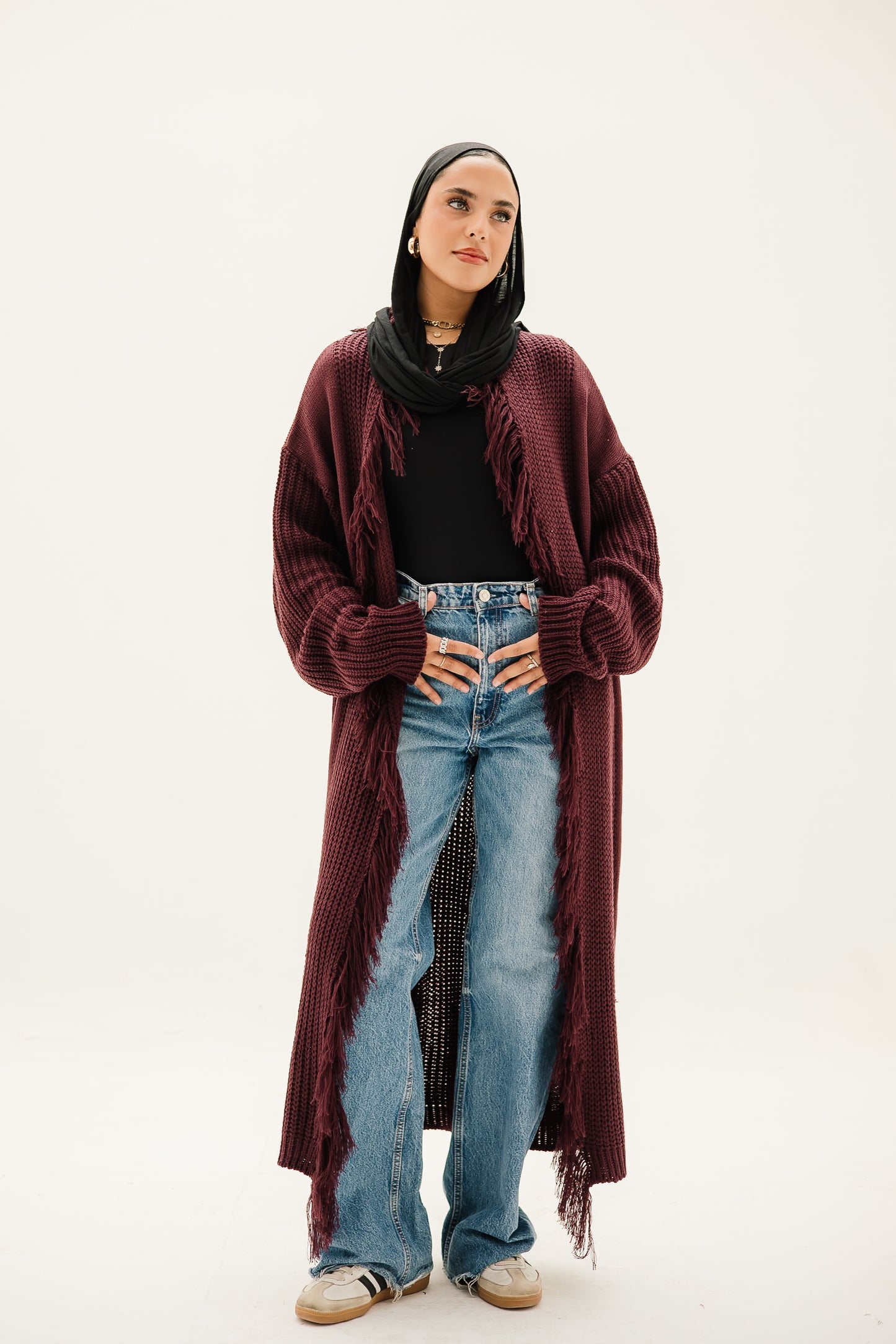 Free Spirit Fringe Cardigan in Burgundy