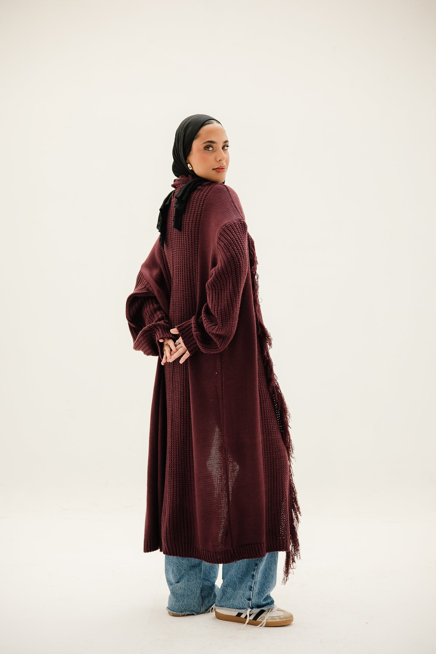 Free Spirit Fringe Cardigan in Burgundy
