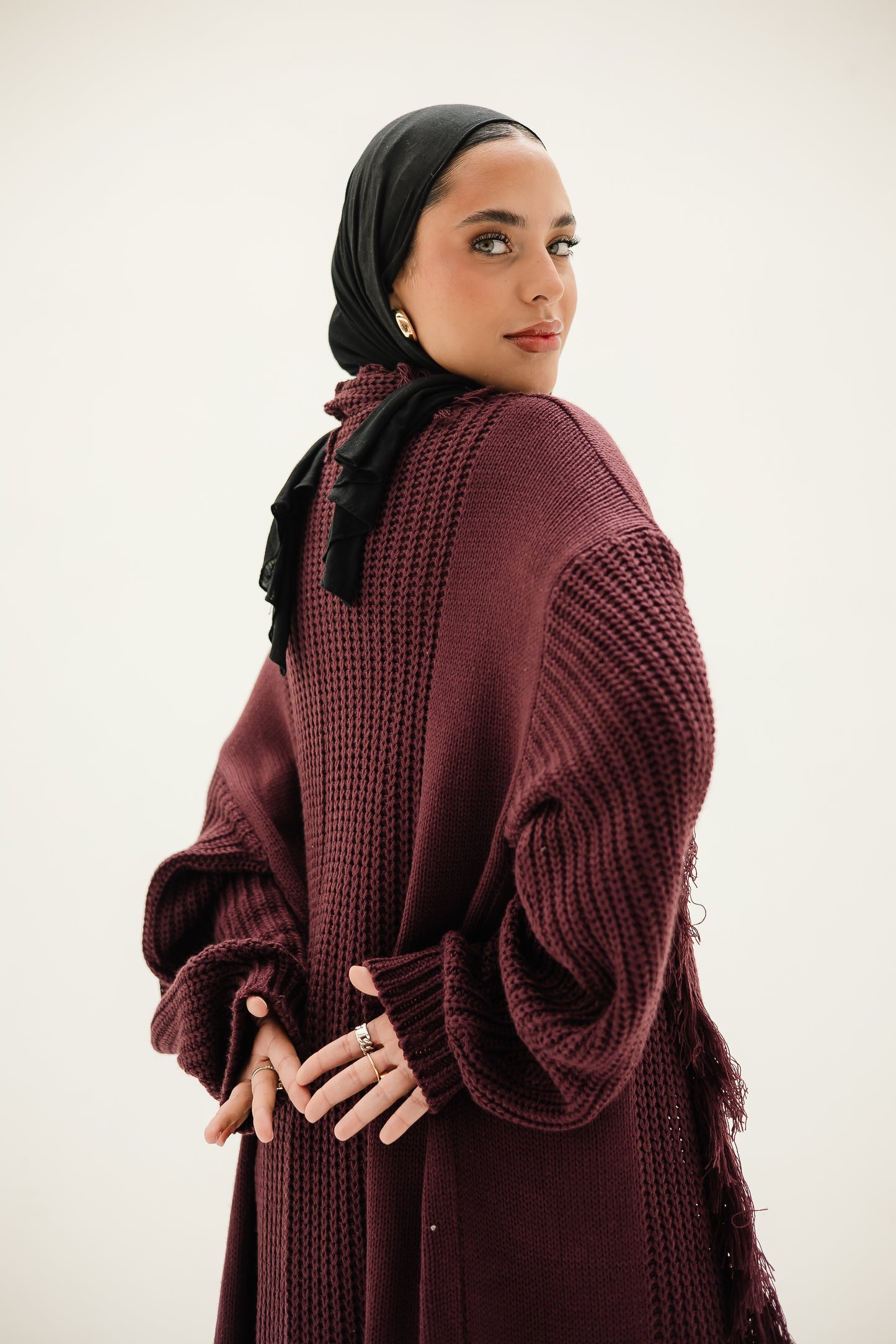 Free Spirit Fringe Cardigan in Burgundy