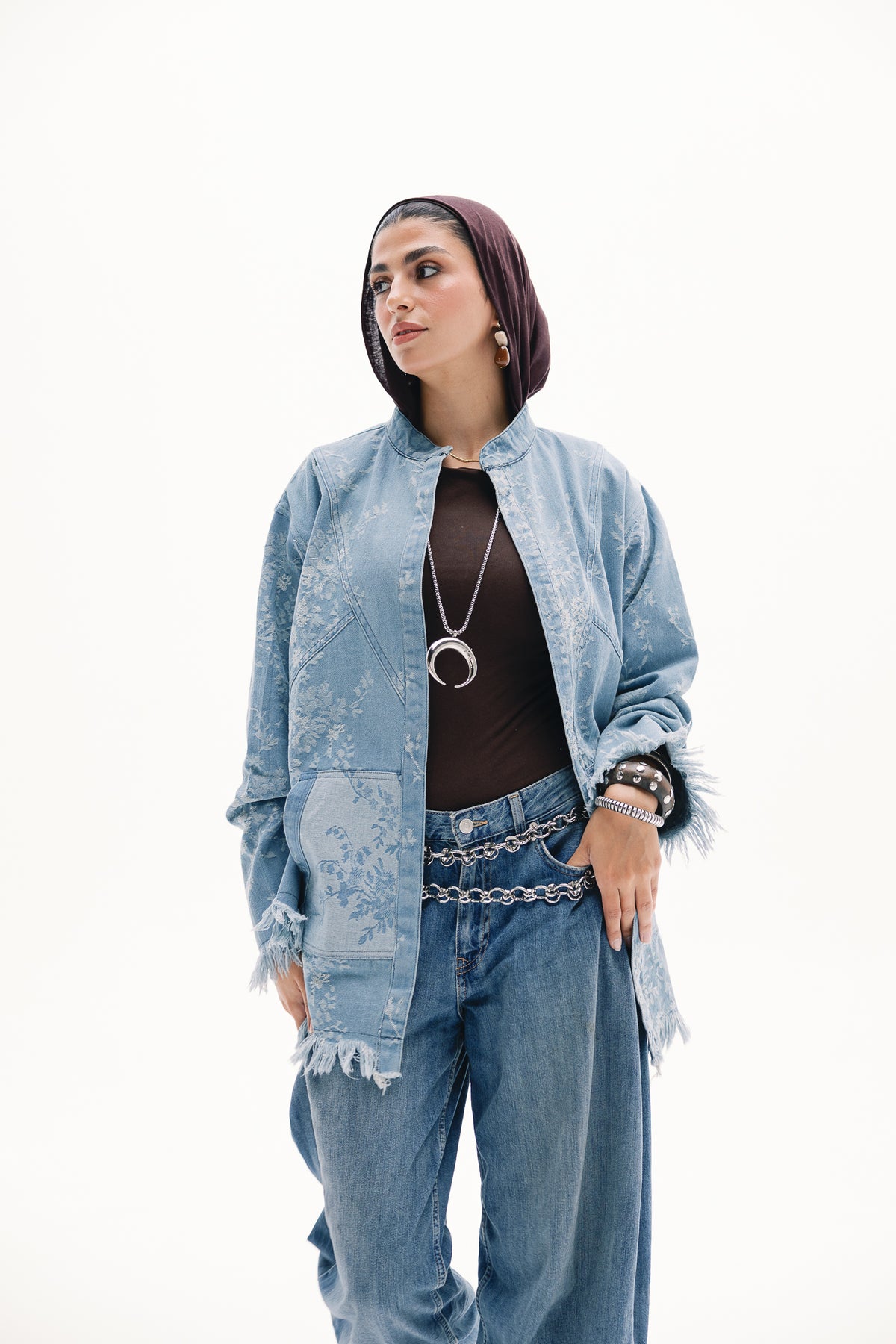 Floral denim jacket