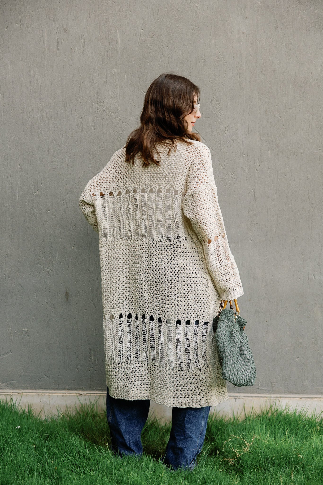 SeaSide Cardigan in Beige with Gold Strings