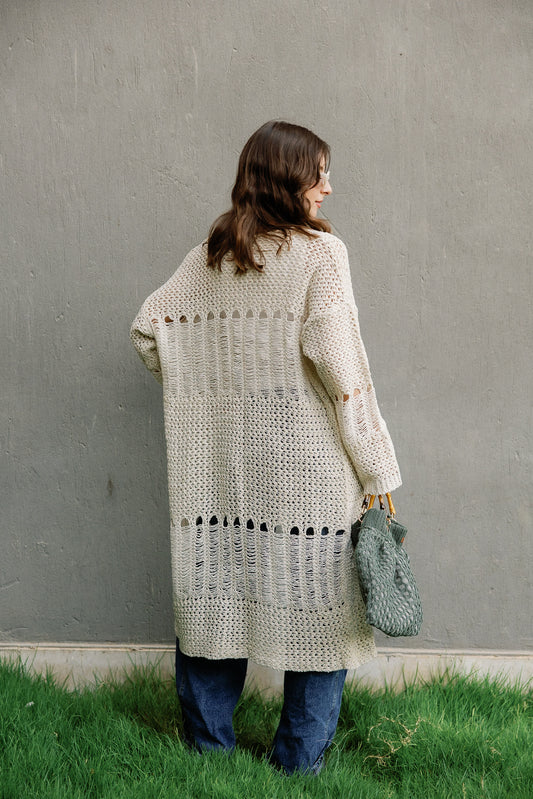 SeaSide Cardigan in Beige with Gold Strings