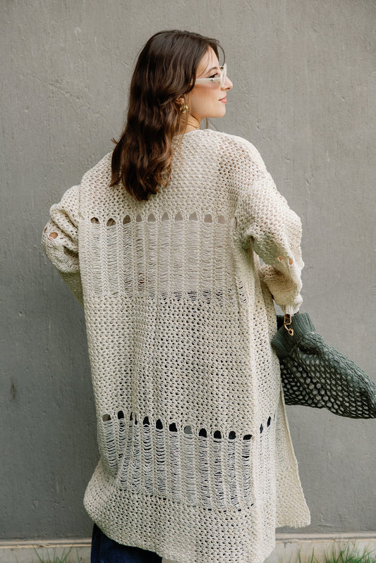 SeaSide Cardigan in Beige with Gold Strings